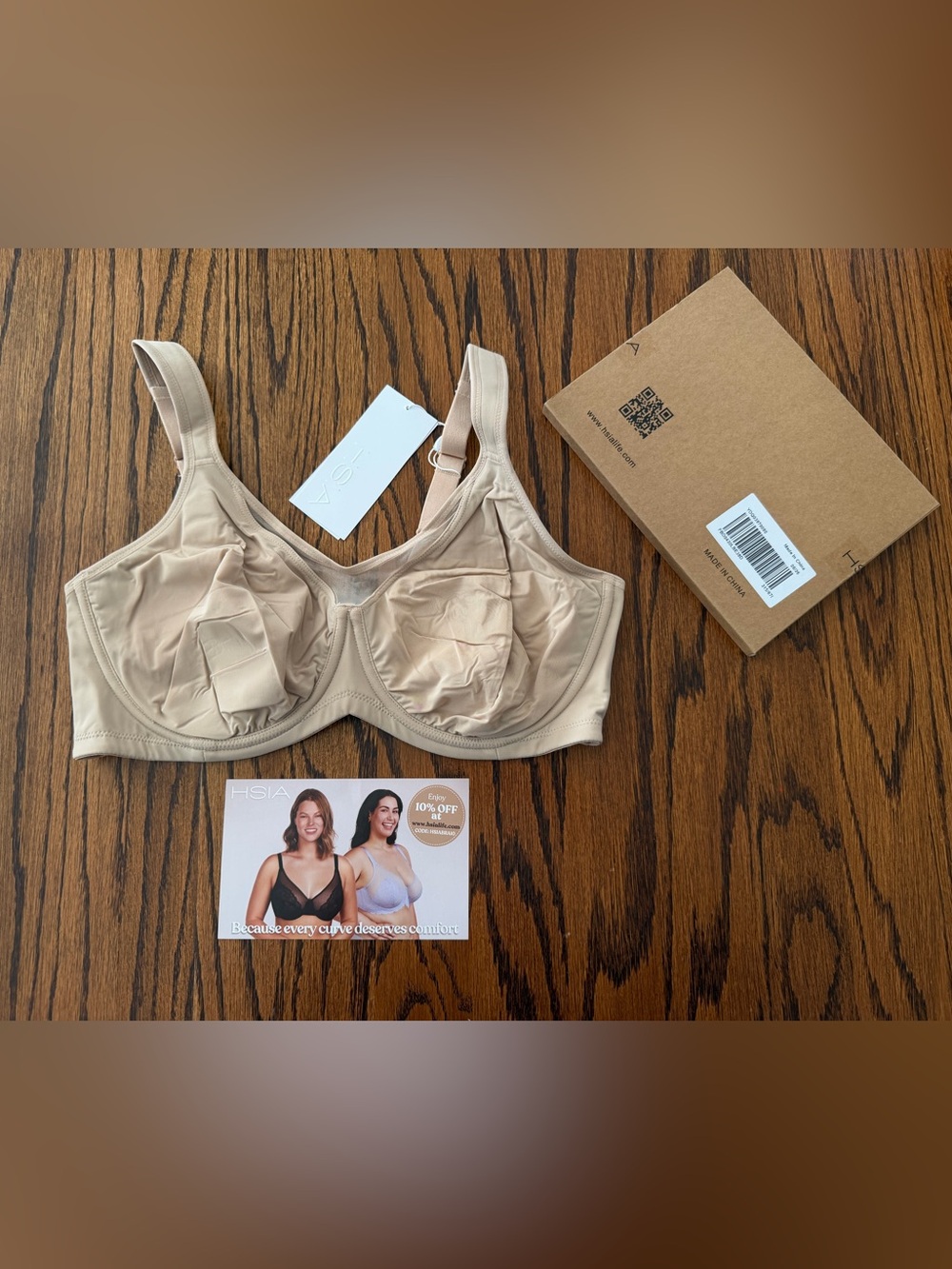 HSIA Full Coverage Wide Strap Underwire Non Padded Light Beige Bra Size 38D NWT